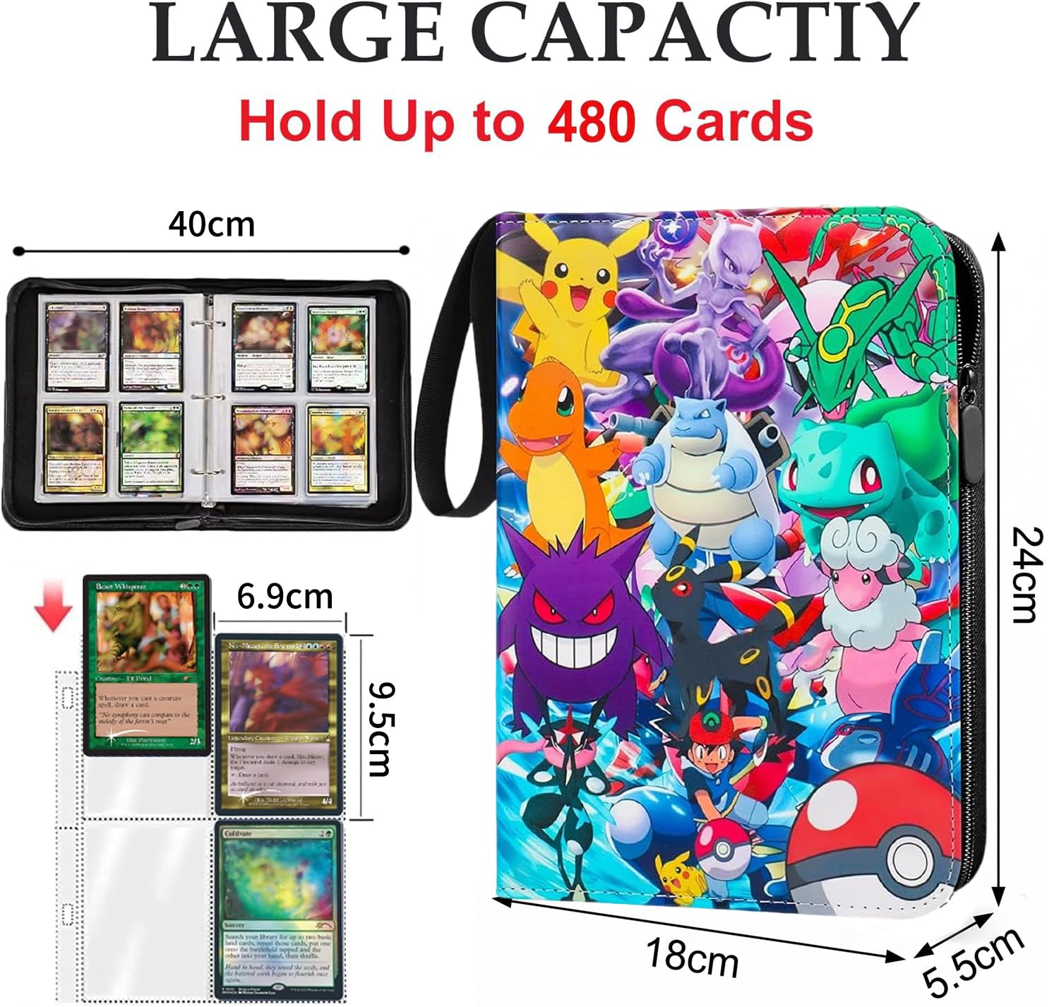 4 Pocket Card Binder Holds 480 Cards, Trading Card Binder Folder with 60 Double-Sided Removable Sleeves - Image 2
