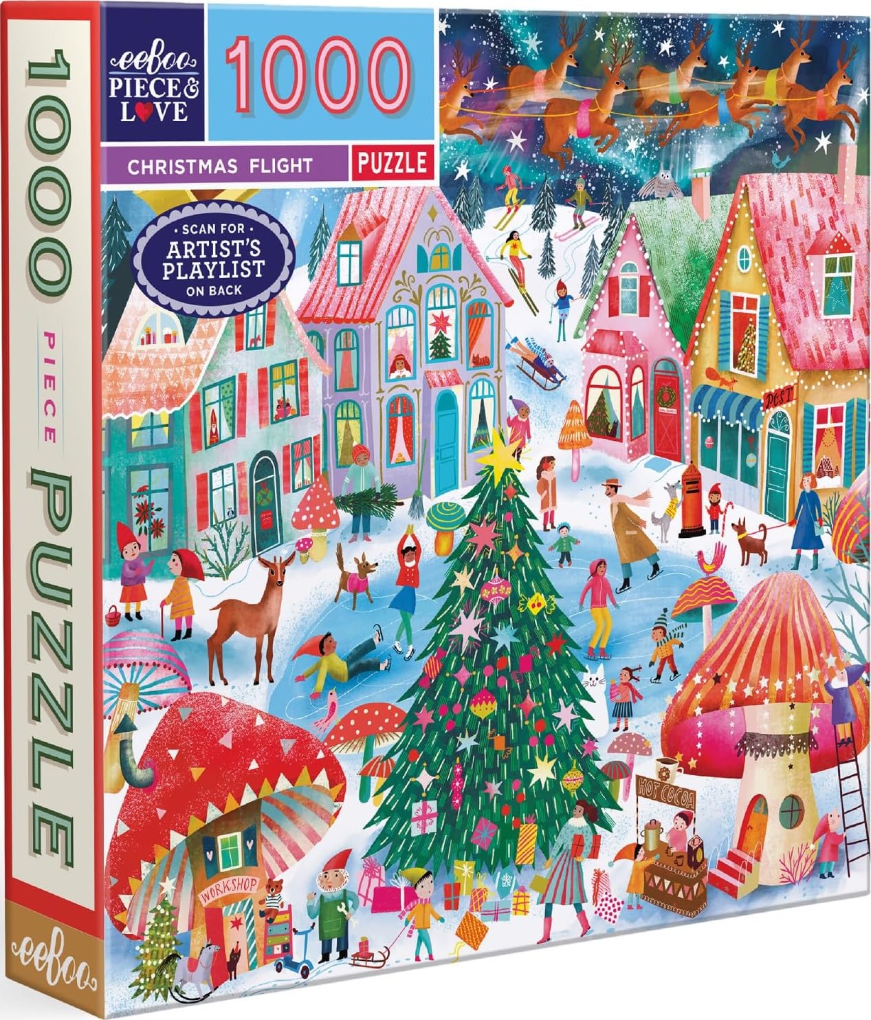 eeBoo Christmas Flight 1000 Piece Square Jigsaw Puzzle, 23" x 23"