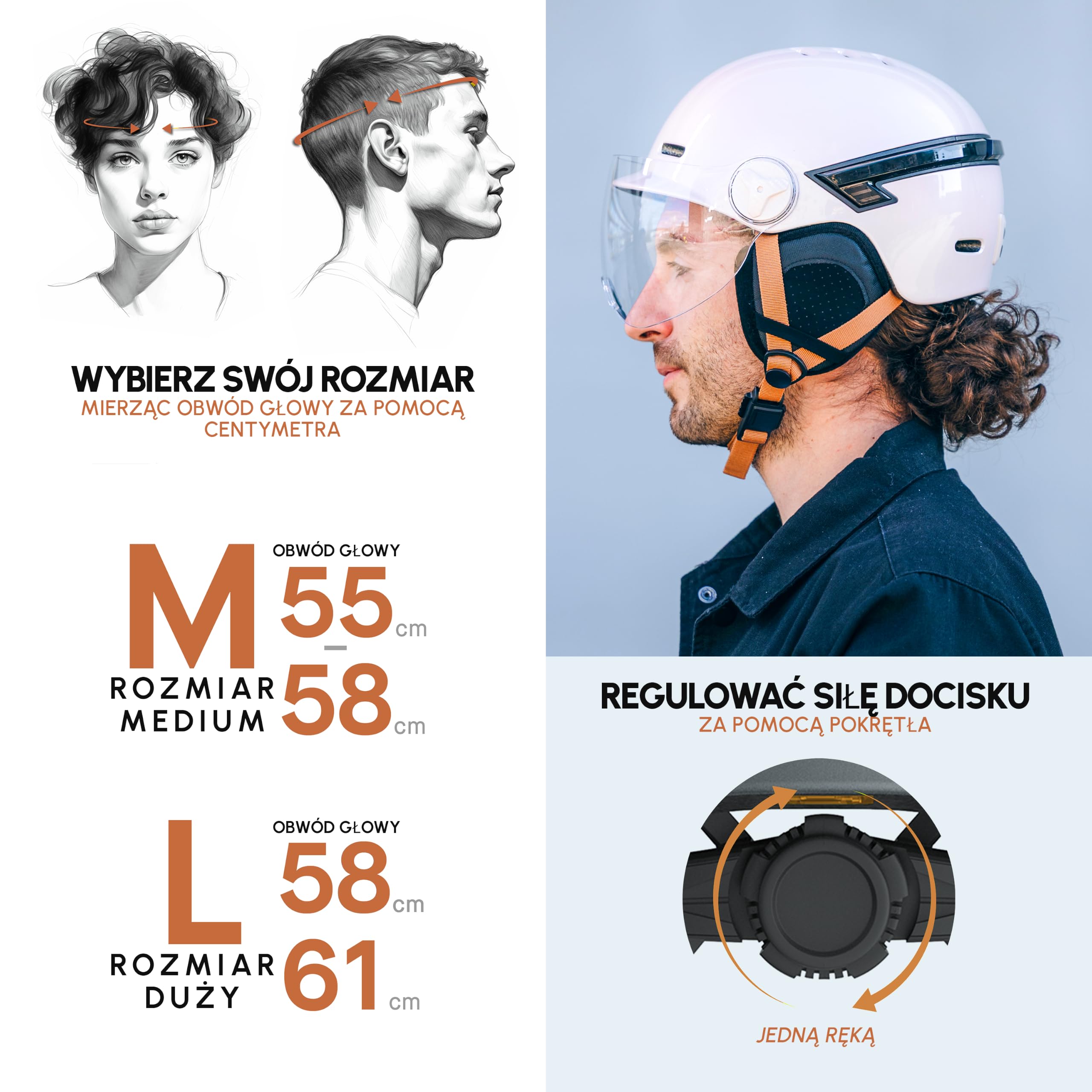 Kask CASR Glow, miejski kask ochronny LED, z certyfikatem EPI, kremowy, rozmiar M, trasertyczny i odpinany daszek, z diodami LED i kierunkowskaźnikami, uniwersalny pilot zdalnego sterowania,
