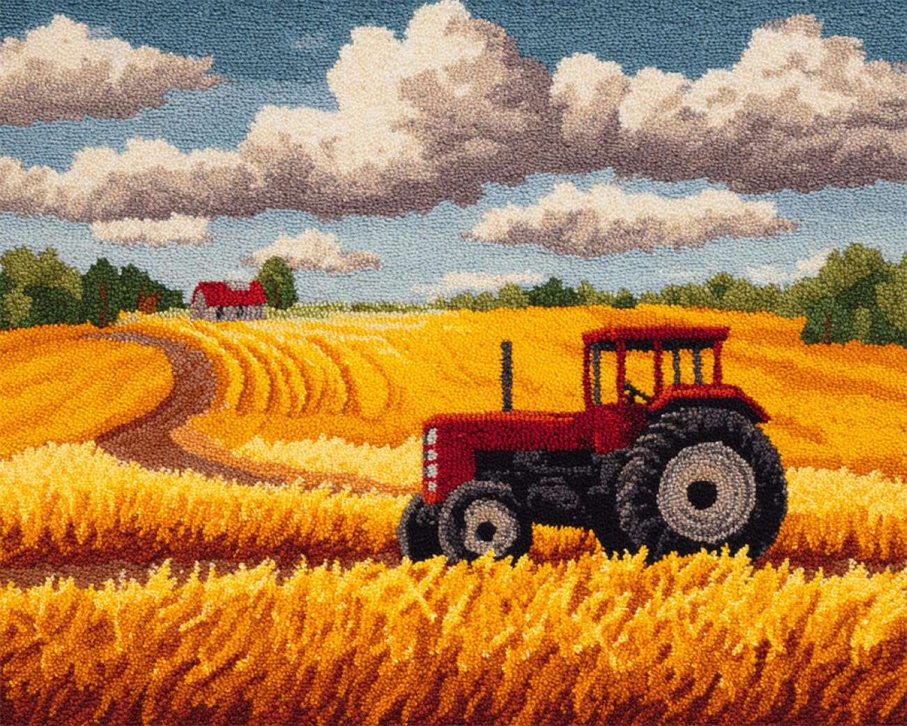 AMBATTERY Landscape Rug Making Kit Wheat Field Tractor Latch Hook Craft Kits Carpet Crochet Kit for Adults Beginners DIY Rug Making Set Needlework for Home Decoration 21x29in