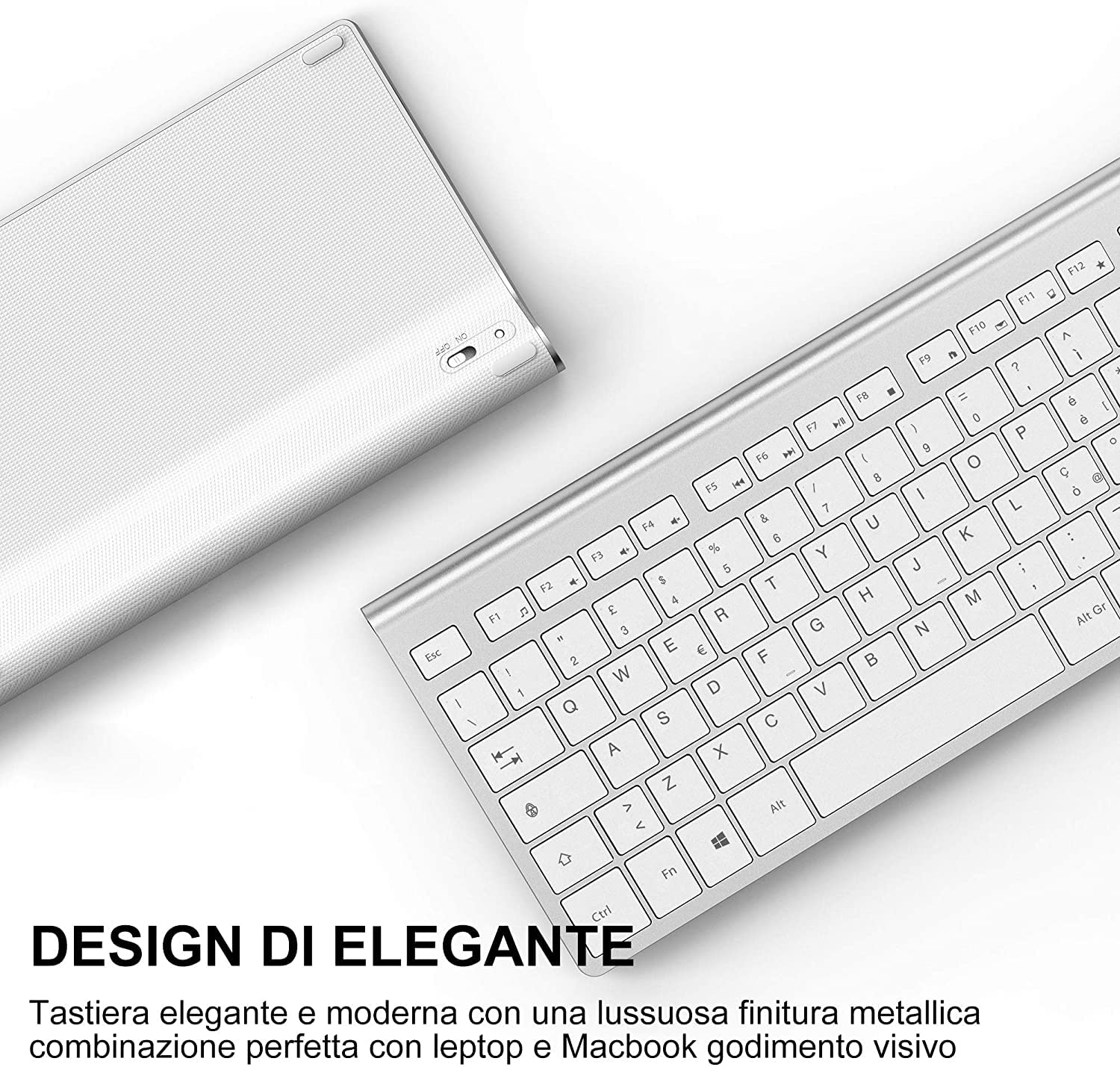JOYACCESS Tastiera e Mouse Wireless Ricaricabile,Full Size Compatto Tastiera Mouse Wireless Costruito in 500mA Ricaricabile Batteria,2,4 GHz Tastiera WirelessLayout Italiano QWERTY per PC,Laptop