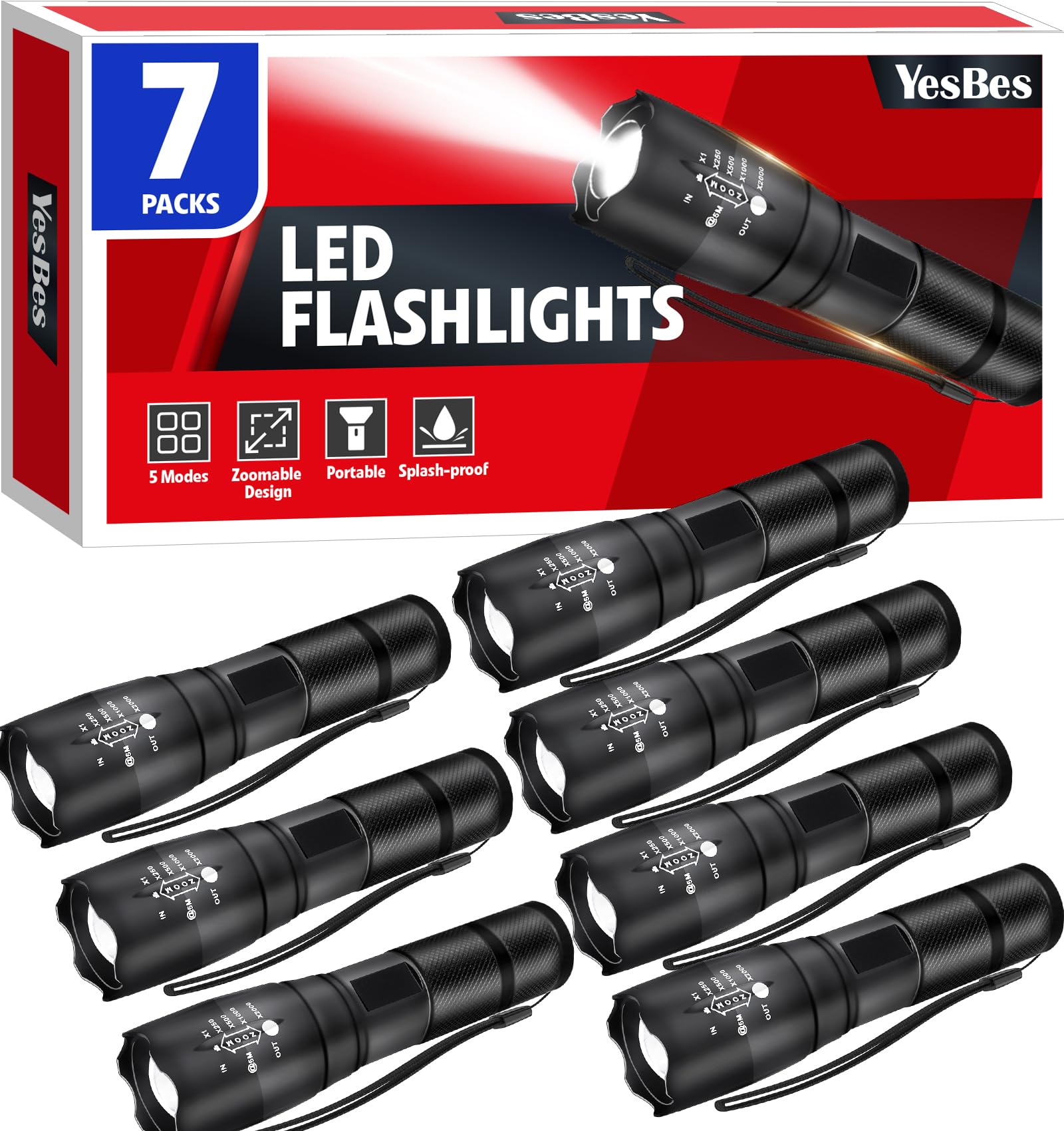 Photo 1 of **4 out of 7 DON'T WORK****YesBes 7 Pack Small LED Flashlights High Lumens, Tactical Flashlight with 5 Modes, Waterproof Zoomable Flash Light, Small Flashlight for Camping Home Emergencies, Hunting Camping Essentials