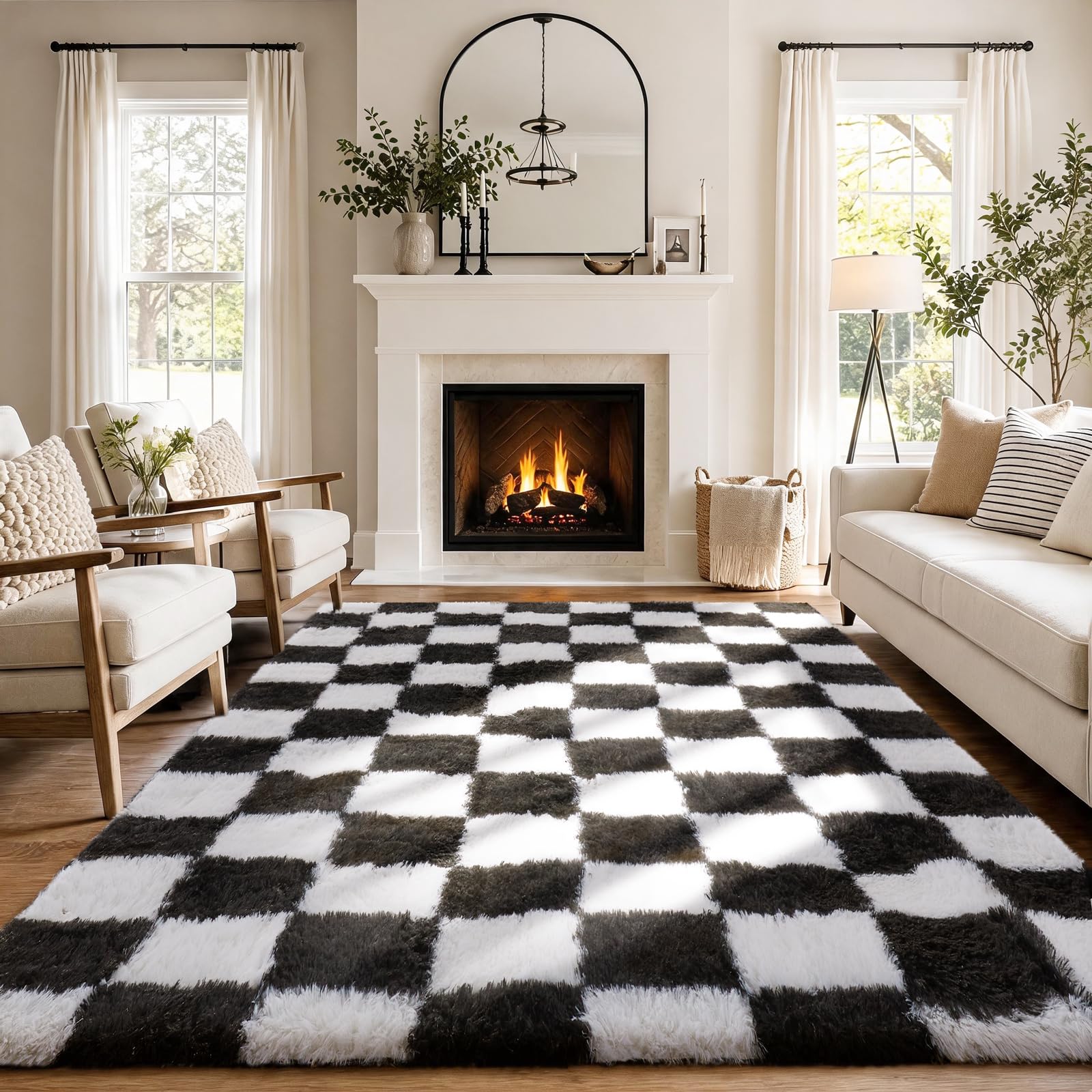 Amazon.com: Ophanie Checkered Black & White Rug for Living Room