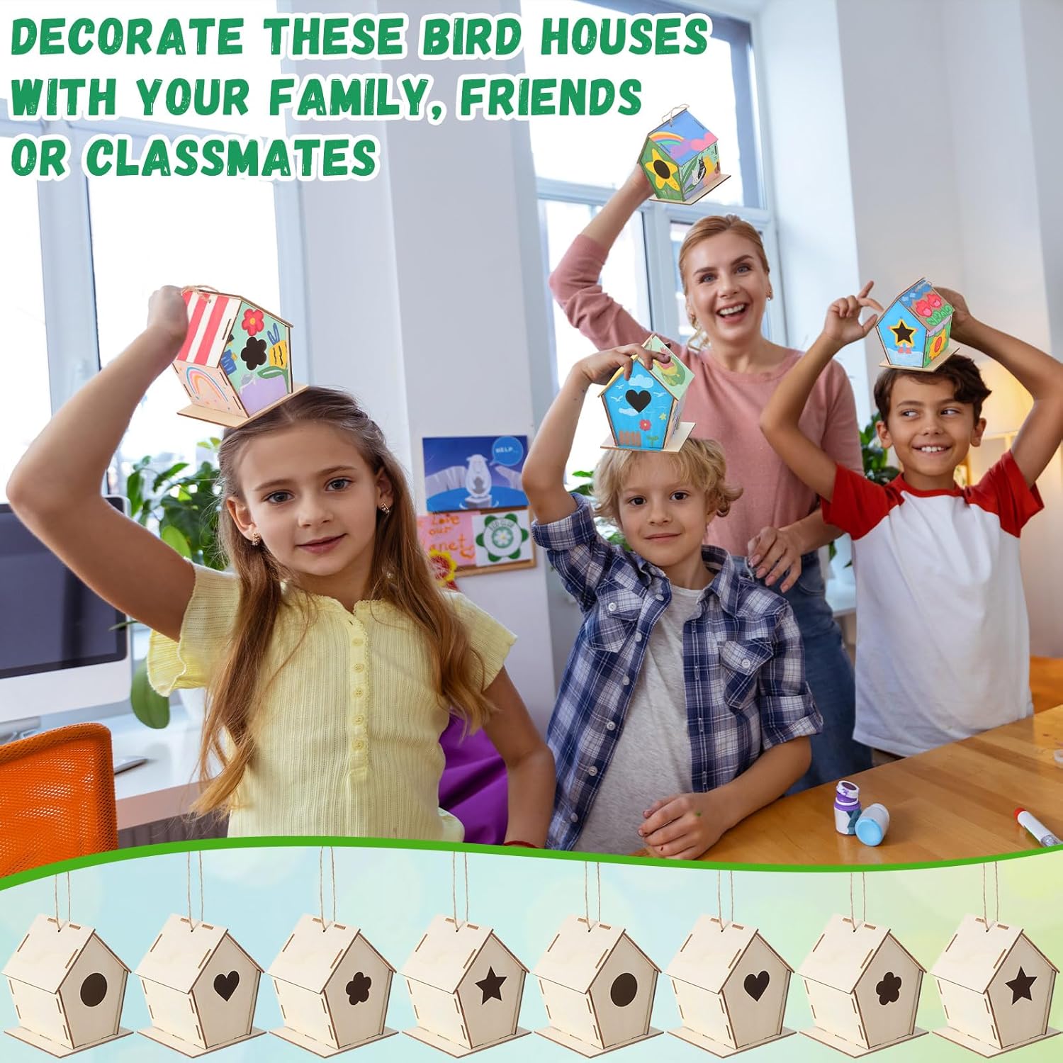 36 Pcs 4. 33" DIY Wooden Birdhouses Craft for Kids Unfinished Wooden Birdhouse Kits Wood Painting Kit to Build and Paint Unpainted Birdhouses for Children Easter Crafts