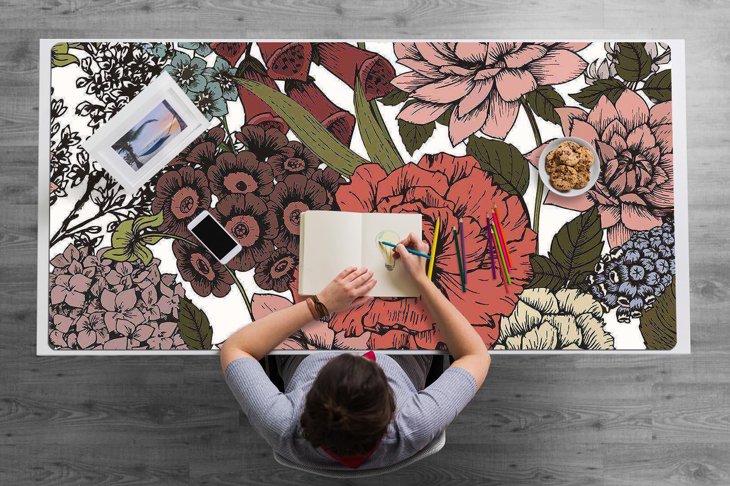 Sottomano da Scrivania 120x60 cm in Vinile PVC Protezione e Decorazione Facile da Pulire Superficie Protettiva per Ufficio e Casa Antiscivolo Impermeabile - fiori autunnali