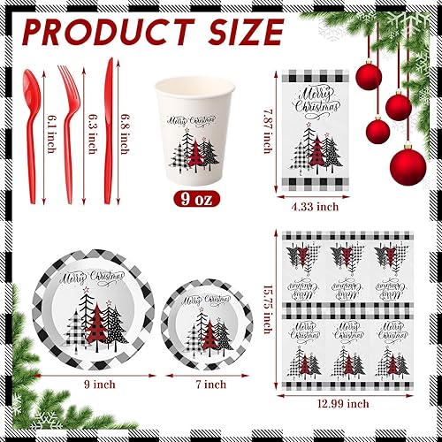 Miniatura 3 de Sinmoe Juego de vajilla de Navidad de 400 piezas, juego de platos y servilletas desechables de Navidad para 50 platos de cena de papel de Navidad de
