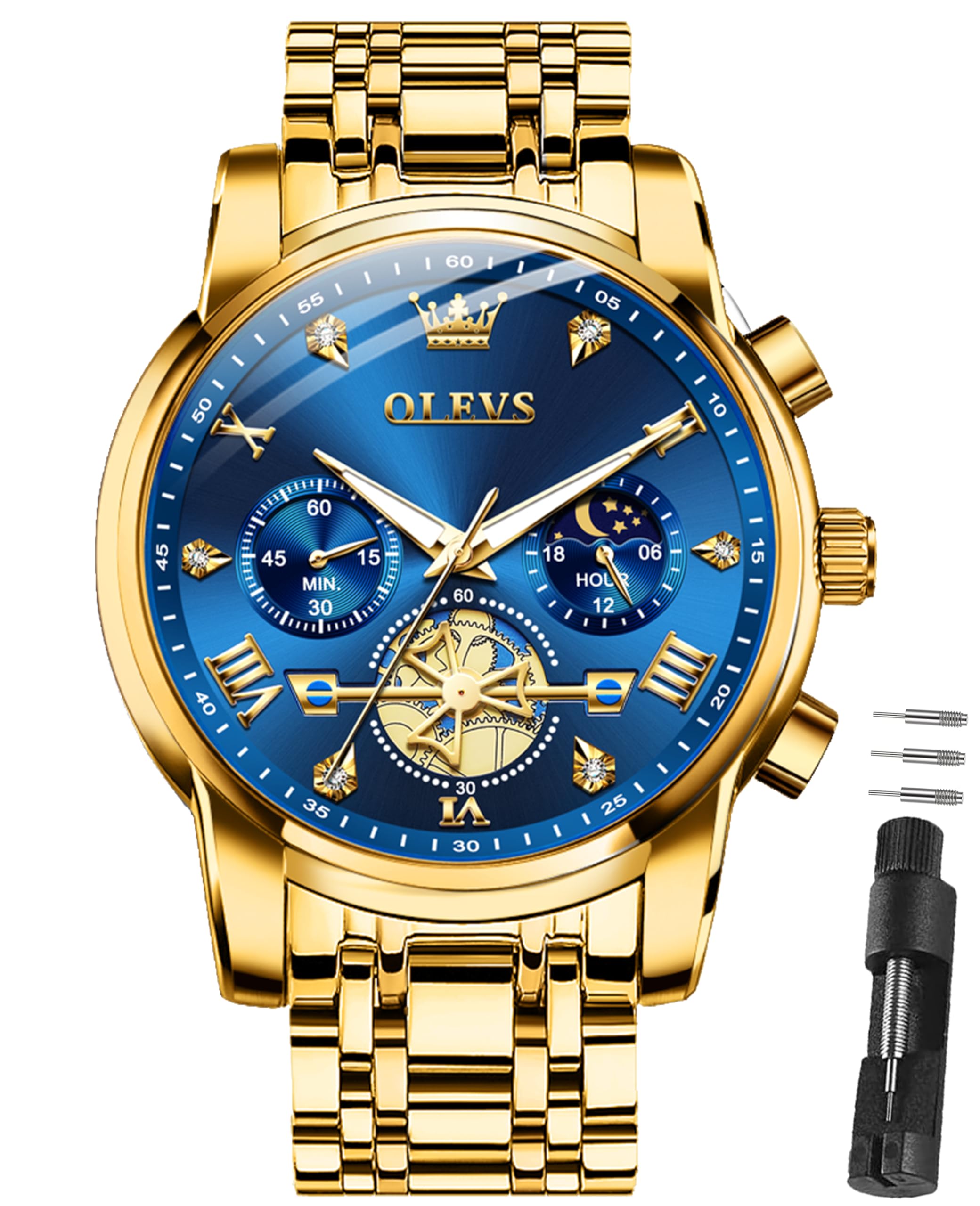 OLEVS Luxus Uhren Herren Quarz Edelstahlarmband 42mm Große 3Bar Wasserdicht