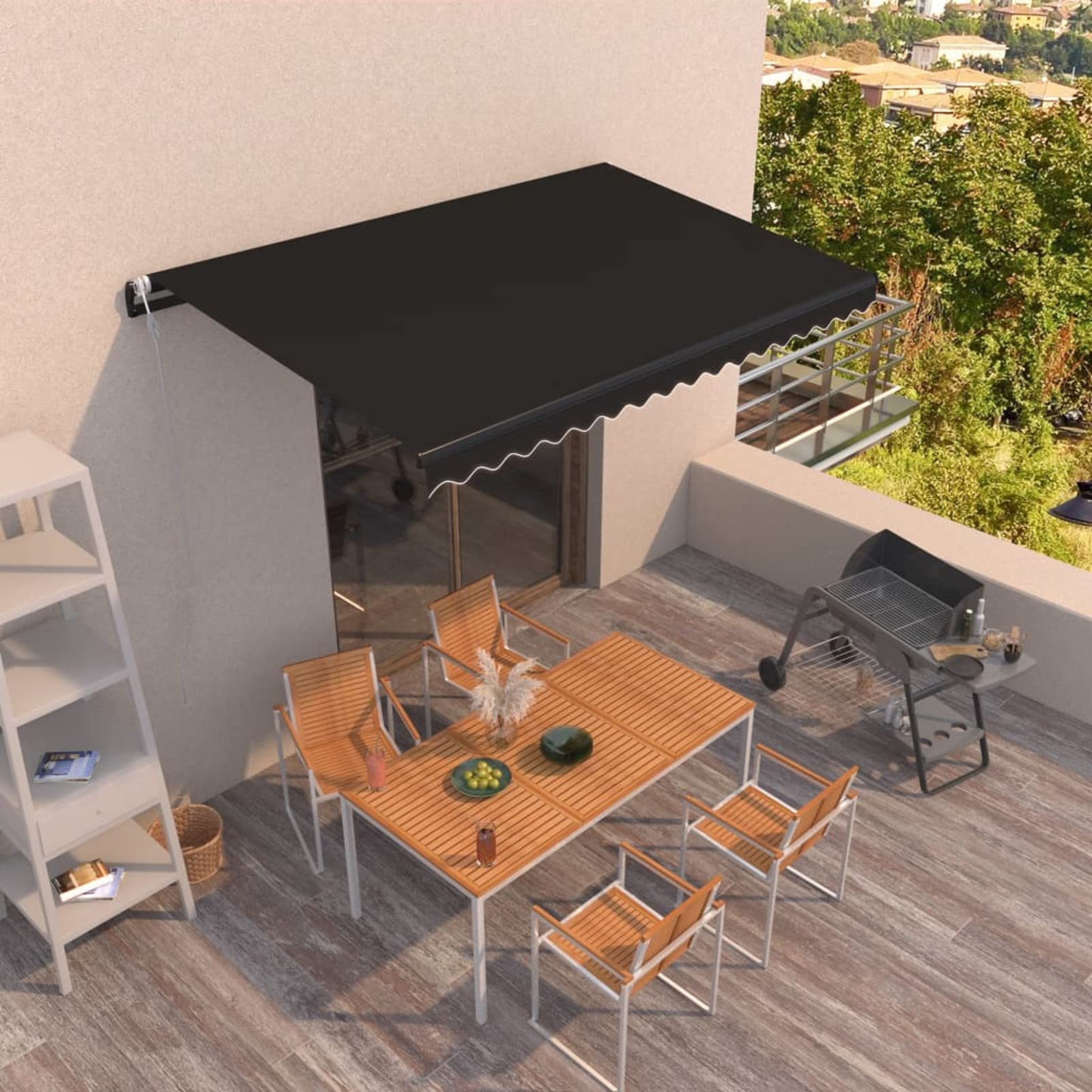 COSTWAY Tenda Da Sole Per Esterno Avvolgibile, Tenda Da Sole A Bracci Estensibili Con Telaio In Alluminio E Tettuccio Resistente Al Sole E Impermeabil 96152768