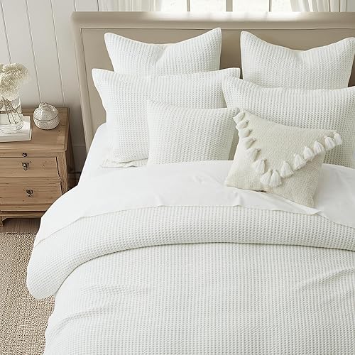 Miniatura 3 de Levtex Home - Juego de funda de edredón Mills Waffle Cream - Funda de edredón King + dos fundas de almohada King - Tejido de gofre color crema -