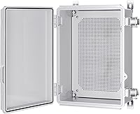 Vista 10 de Caja de conexiones Gratury, carcasa de plástico impermeable IP67 para proyectos eléctricos, cubierta con bisagras gris, incluye placa de montaje