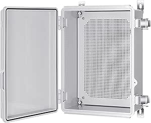 Gratury Junction Box, IP67 Waterproof Plastic Enclosure for Electrical Project, Hinged Grey Cover, Includes Mounting Plate and Wall Bracket 370270150mm (14.6"10.6"5.9")