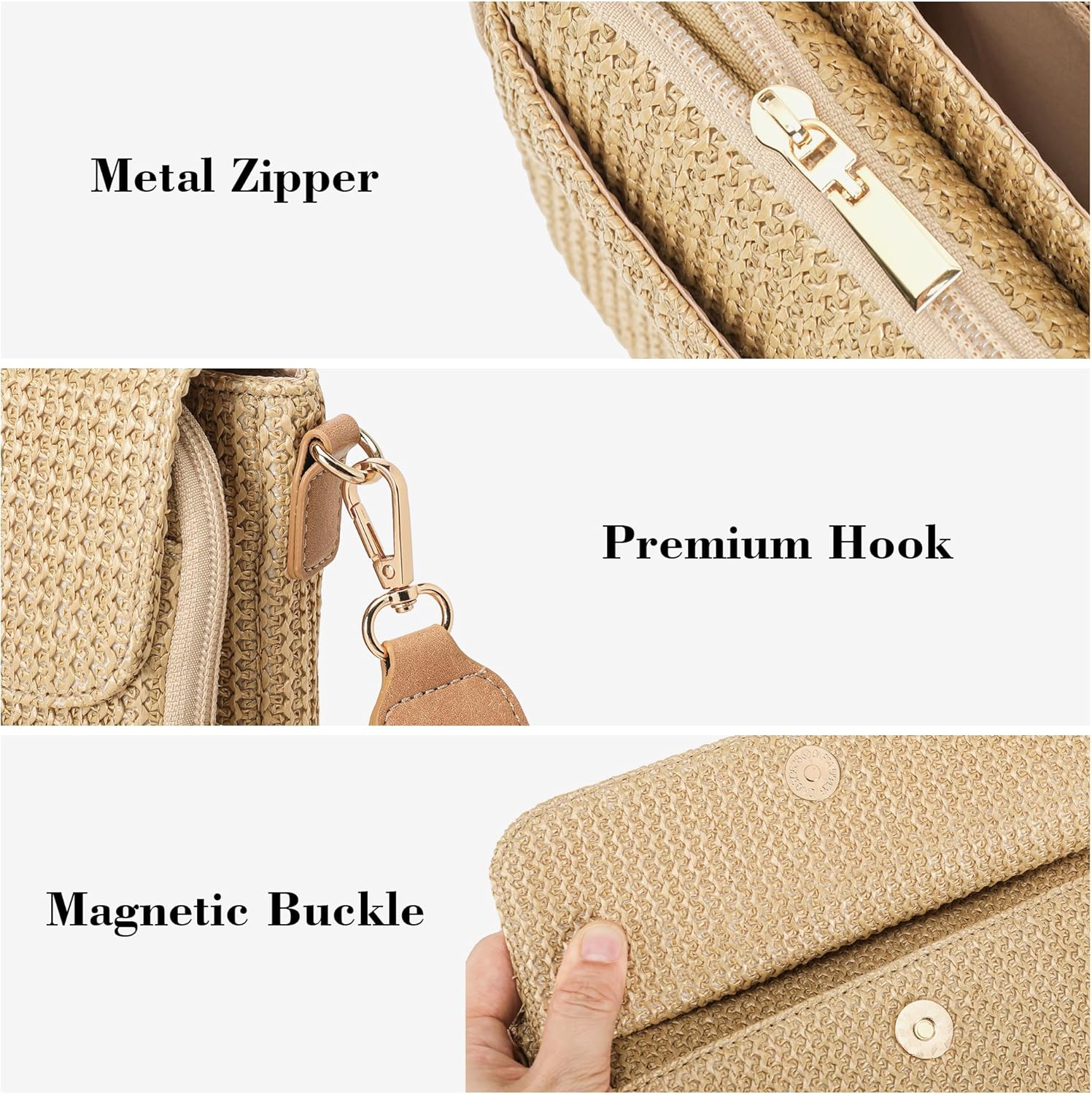 NEICOA Small Faux Straw Purses for Women Raffia Beach Purse Crossbody Bag for Women Vacation Summer Travel - Image 6