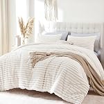 YIKUSH Fluffy Queen Comforter Set 3 Pieces - Cream White Fleece Fluffy Comforter Queen Set, Luxury Fuzzy Queen Bed Set, Soft & Warm Bed Comforter Queen with 2 Pillow Cases