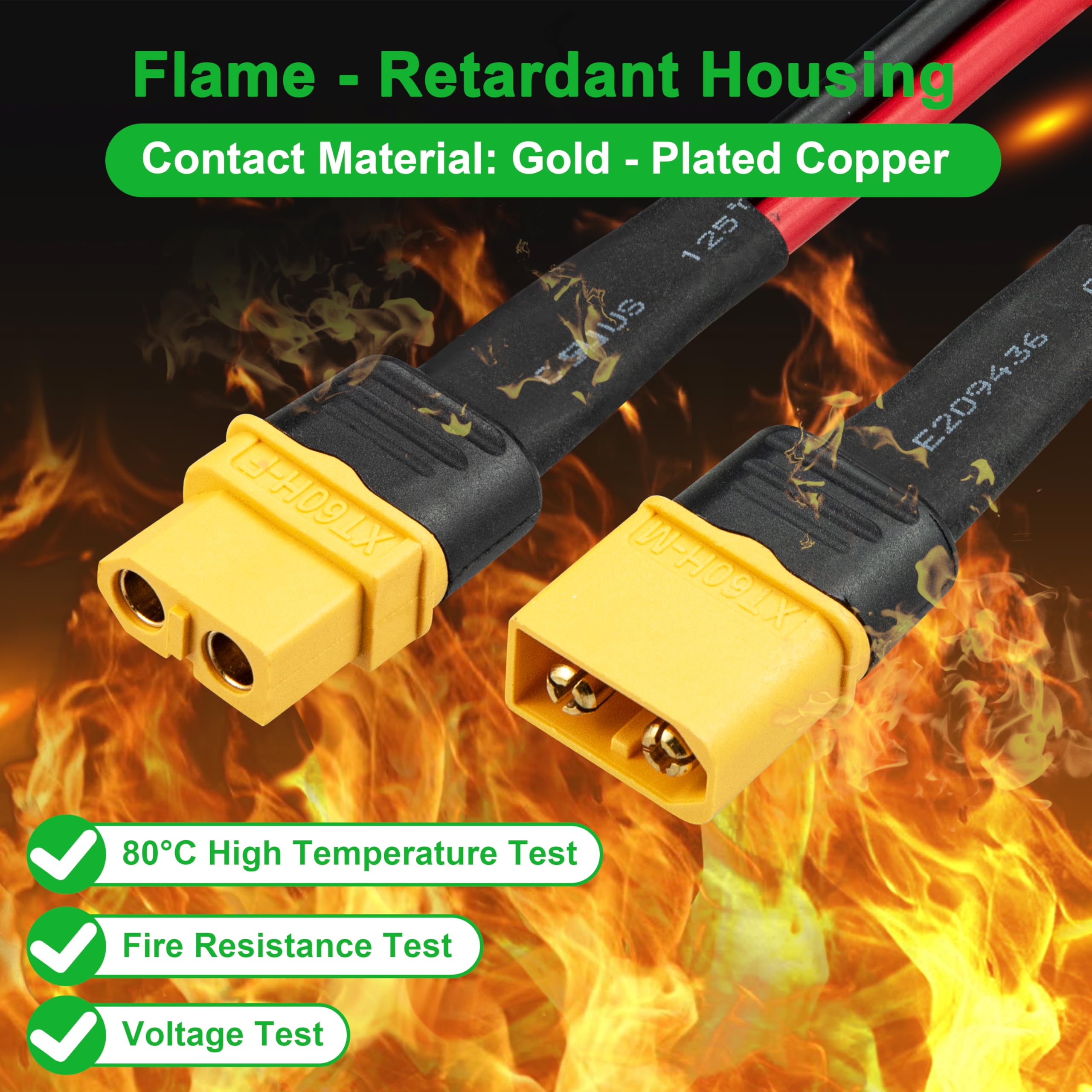 Cable de extensión XT60 resistente de 12 AWG con adaptador XT60 de conexión rápida, generador solar, estación de energía portátil y batería RC compatible (2 pies), conector impermeable de alta