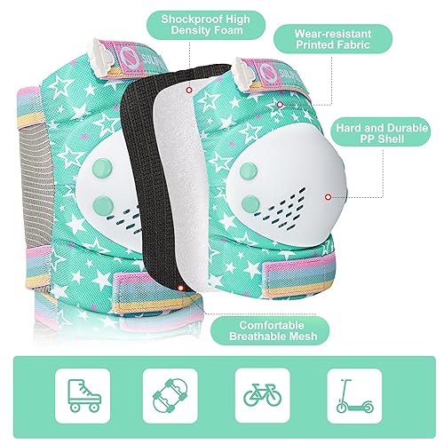 Miniatura 6 de SULIFEEL Rodilleras de unicornio arcoíris para niños, rodilleras, coderas, muñequeras con bolsa de cordón, juego de equipo de protección ajustable