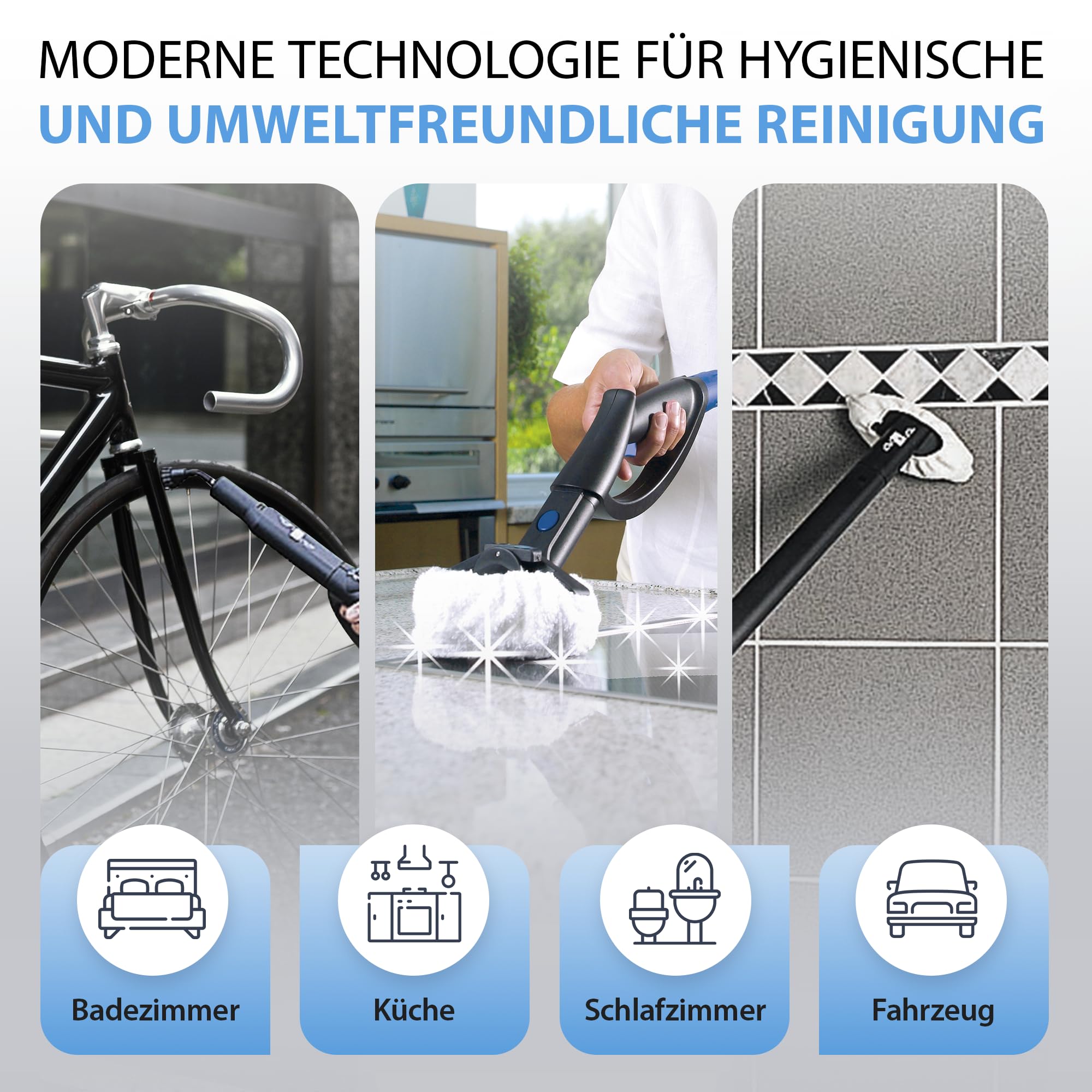 Tien® Merlin Royal Plus Dampfreiniger [Über 100 Einsatzgebiete & Chemiefrei] – Boden & Polsterreiniger mit Original Merlin-Zubehör – Dampfdruckreiniger Handgerät, Auto & Haushalt (4 bar Druck)