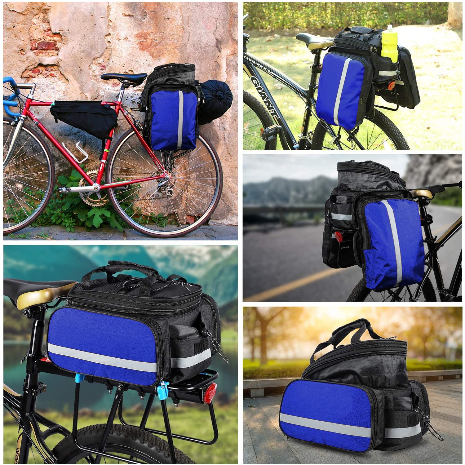 Taeku Borsa Posteriore Bici, Multifunzionale 27L Pacchetto Zaino Borsa da Bicicletta Borsa Posteriore Bicicletta con Striscia Riflettente per Ciclismo Viaggi Pendolari (Blu)
