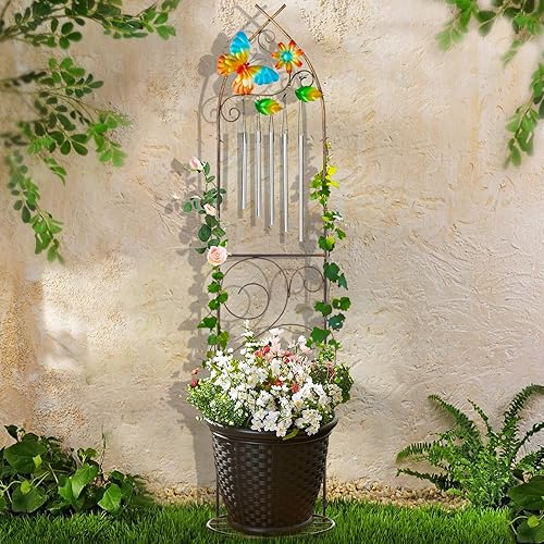 Miniatura 7 de Soportes de Plantas con Enrejado de Jardín, Enrejado de Maceta para Plantas de 122 cm con Campanas de Viento de Metal y Mariposa para Plantas