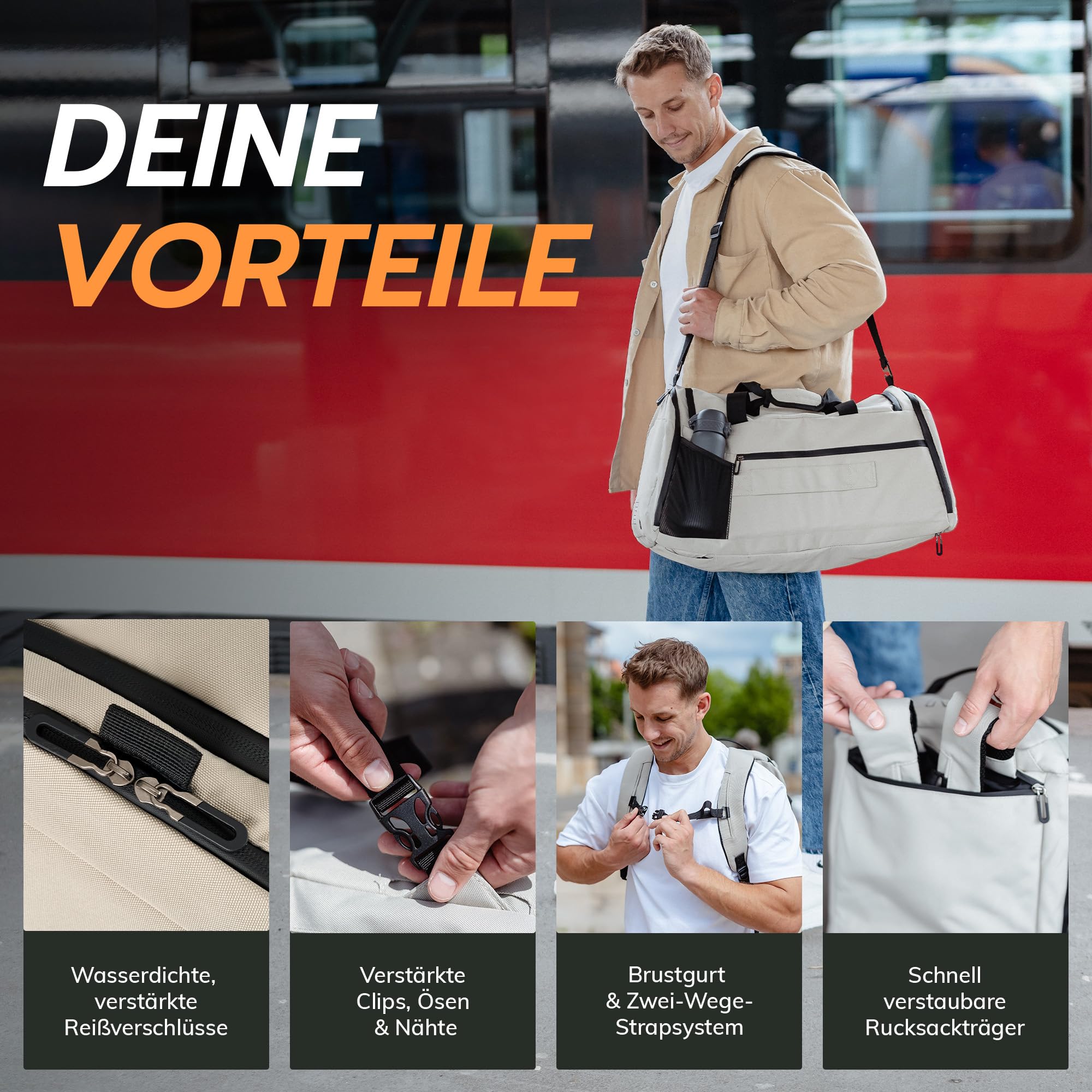 Bolsa de deporte [Reciclado PET] 50L – Bolsa de gimnasio y mochila en uno – Bolsa de entrenamiento impermeable para hombre y mujer – Mochila deportiva con compartimento para zapatos Fitness