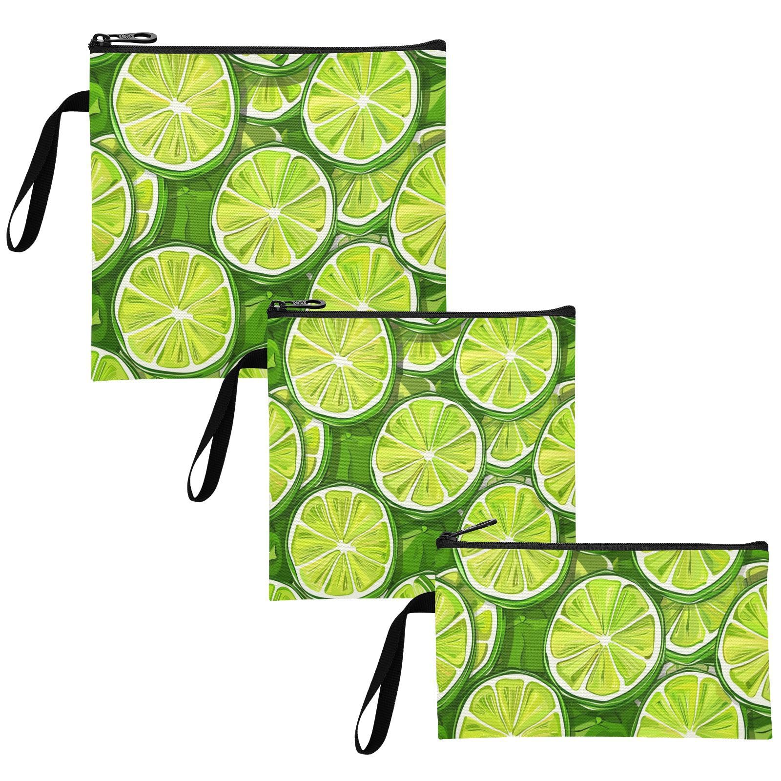 Yoogain Green Lime Slices 3 Piecing Reusable Sandwich Bags Portable Emergency Snacks Makeup Bag for Travel Items, Home Organization