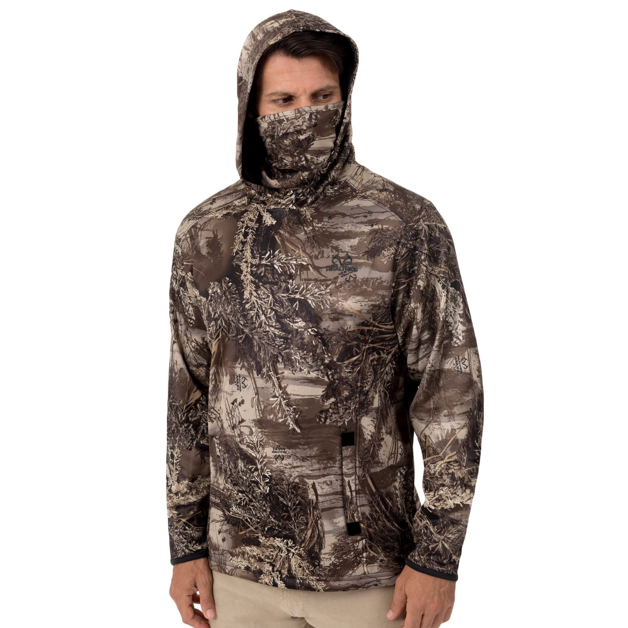 RealtreeMen's Tech Fleece Camo Hoodie with Built-in Neck Gaiter