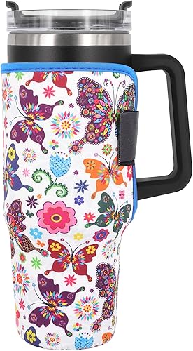AJLTPA Fundas aisladas de neopreno reutilizables, idea para vaso de 40 onzas con asa (solo mangas de taza) (mariposa)