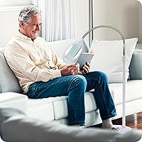 Vista 2 de Lámpara de pie LED de aumento LightView Pro, con lente de vidrio, altura ajustable y cuello de cisne. Para computadoras, lectura o manualidades