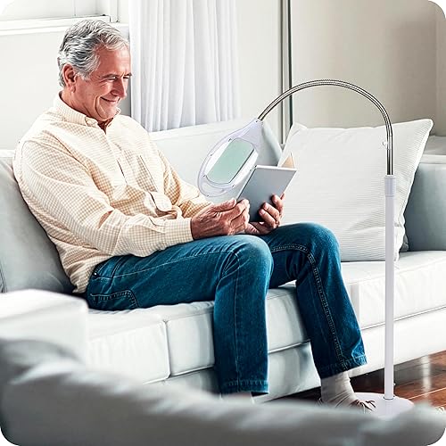 Miniatura 2 de Lámpara de pie LED de aumento LightView Pro, con lente de vidrio, altura ajustable y cuello de cisne. Para computadoras, lectura o manualidades