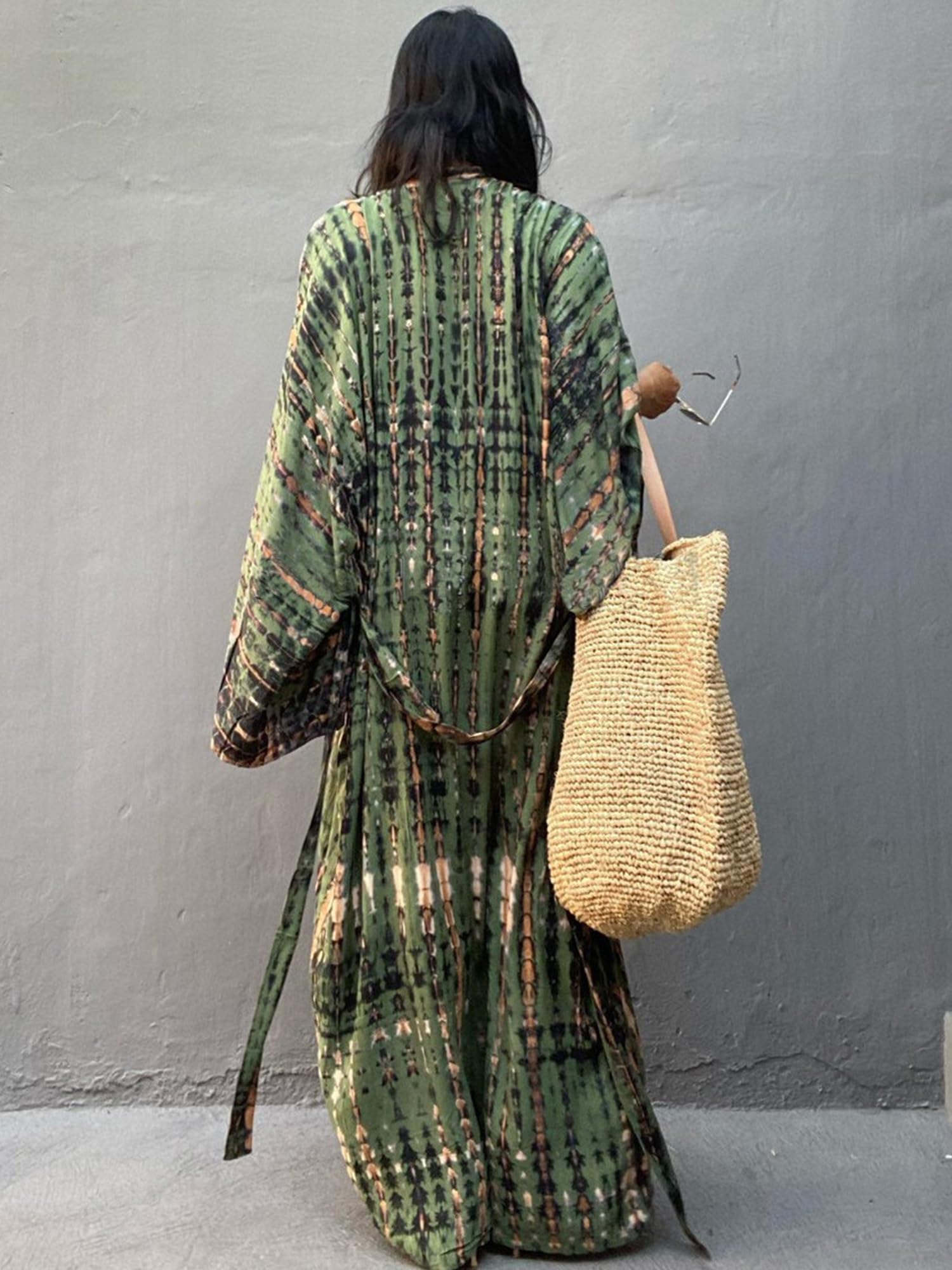 Moss Rose Cárdigan tipo kimono de verano para mujer, estilo caftán, abierto, para playa, vacaciones, con cinturón