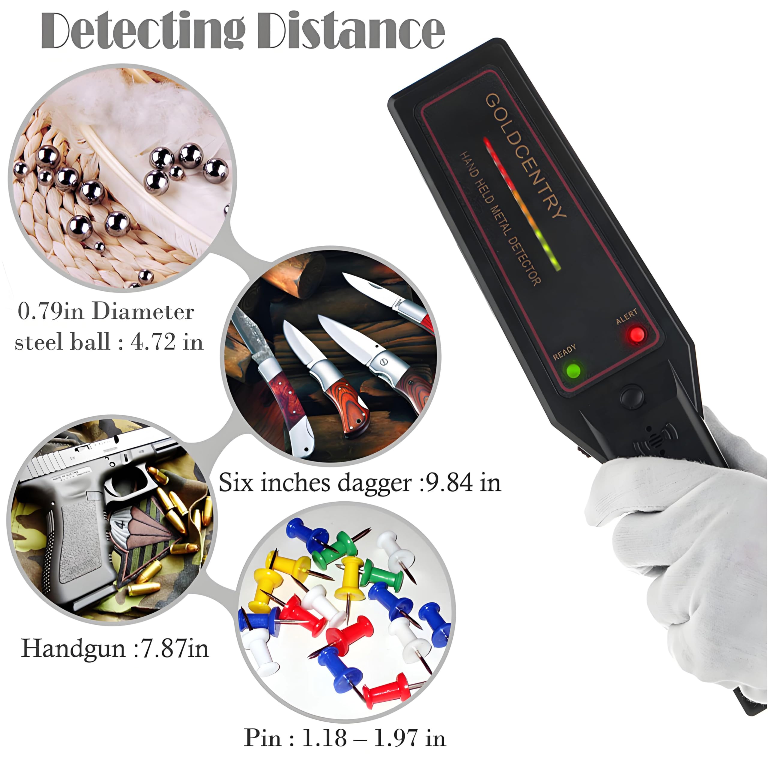 Détecteur de métaux Portable, détecteur de métaux Portable Haute sensibilité avec indicateur de Puissance du Signal, Interrupteur à Faible sensibilité, pour Inspection de sécurité
