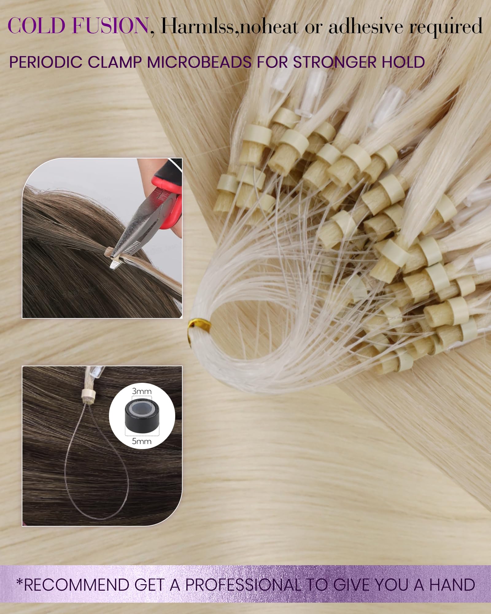 LaaVoo Blonde Micro Loop Hair Extensions Real Human Hair 24 Inch Remy Straight Platinum Blonde Invisible Micro Ring Hair Extensions 50g 50s #613 - Image 3
