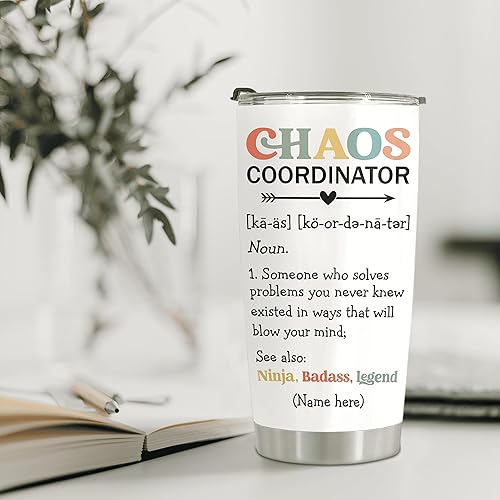 Miniatura 6 de MAHOMAY Regalos personalizados de Coordinador del Caos, taza de viaje con popote para mamá, compañera de trabajo, jefe gerente, empleado, vaso de