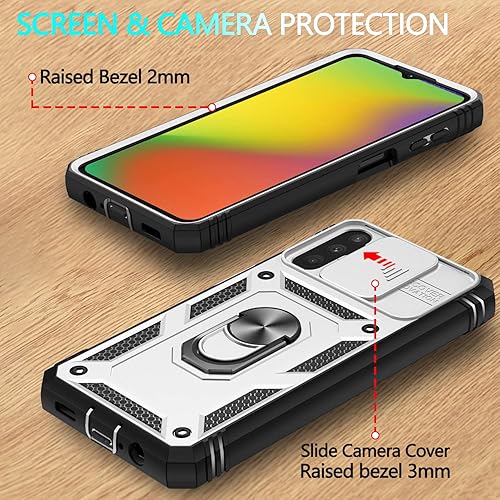 Vista 14 de Funda para Galaxy A04S y A13 5G con 3 protectores de pantalla de vidrio templado, soporte de anillo y cubierta de cámara, policarbonato duro y Vino