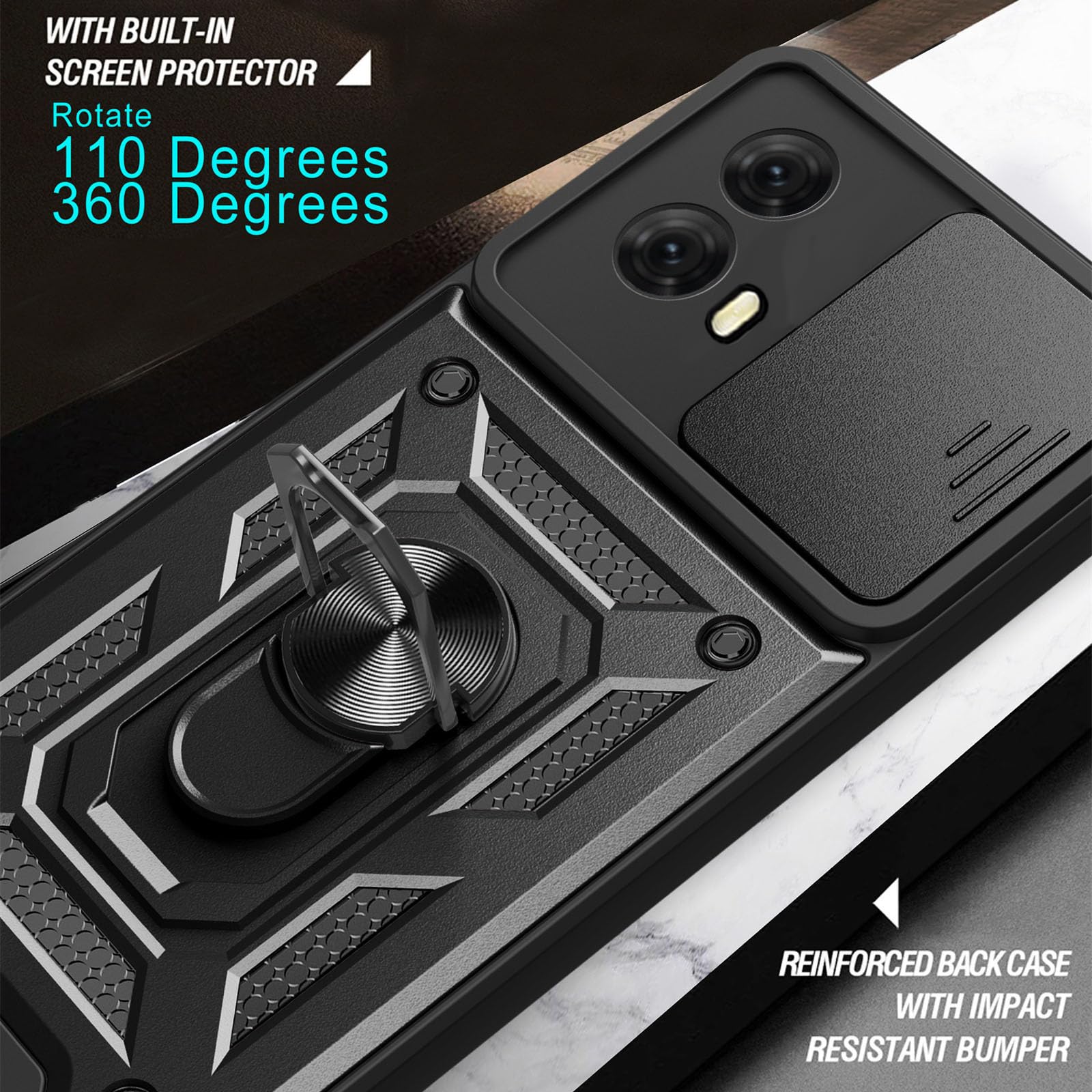 Funda Compatible Con Motorola Moto G04, Con Cubierta Deslizante Para Lente De Cámara Compatible Con Motorola Moto G24 4G XT2423-1 / Moto G04 4G XT2421-2, Funda Azul