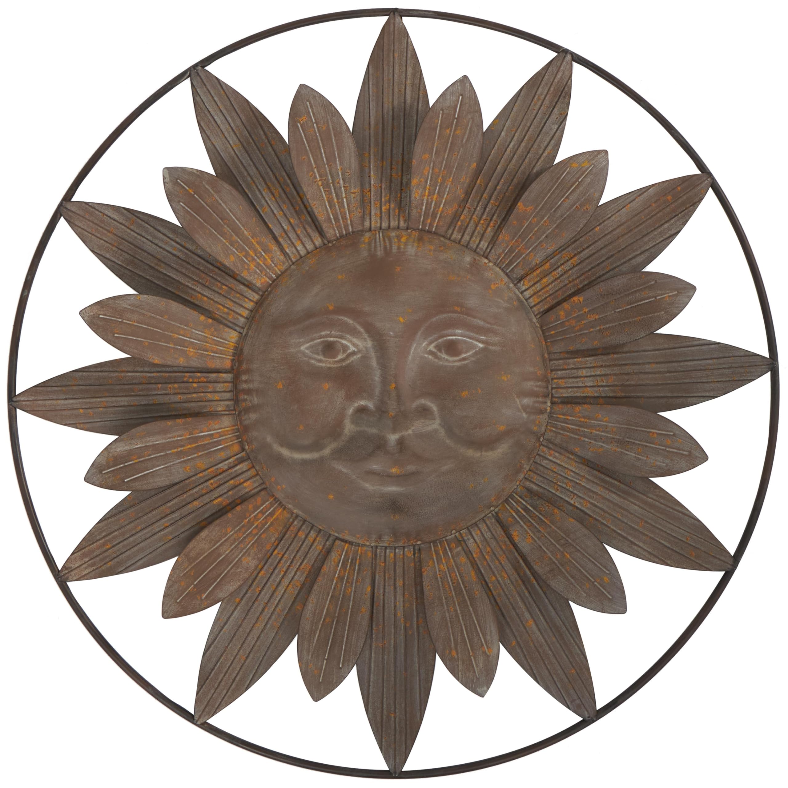 Deco 79 Metal Sun Home Wall Decor Indoor Outdoor Wall Sculpture with Distressed Copper Like Finish, Wall Art 30" x 1" x 30", Brown