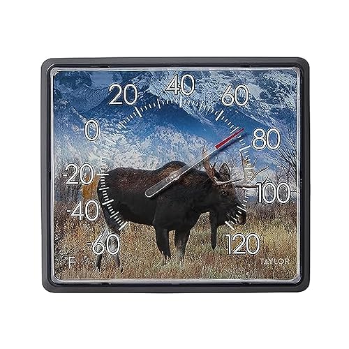 Taylor Nature Series - Termómetro de esfera de alce para interiores y exteriores, decoración de pared fácil de leer para patio, piscina, patio,
