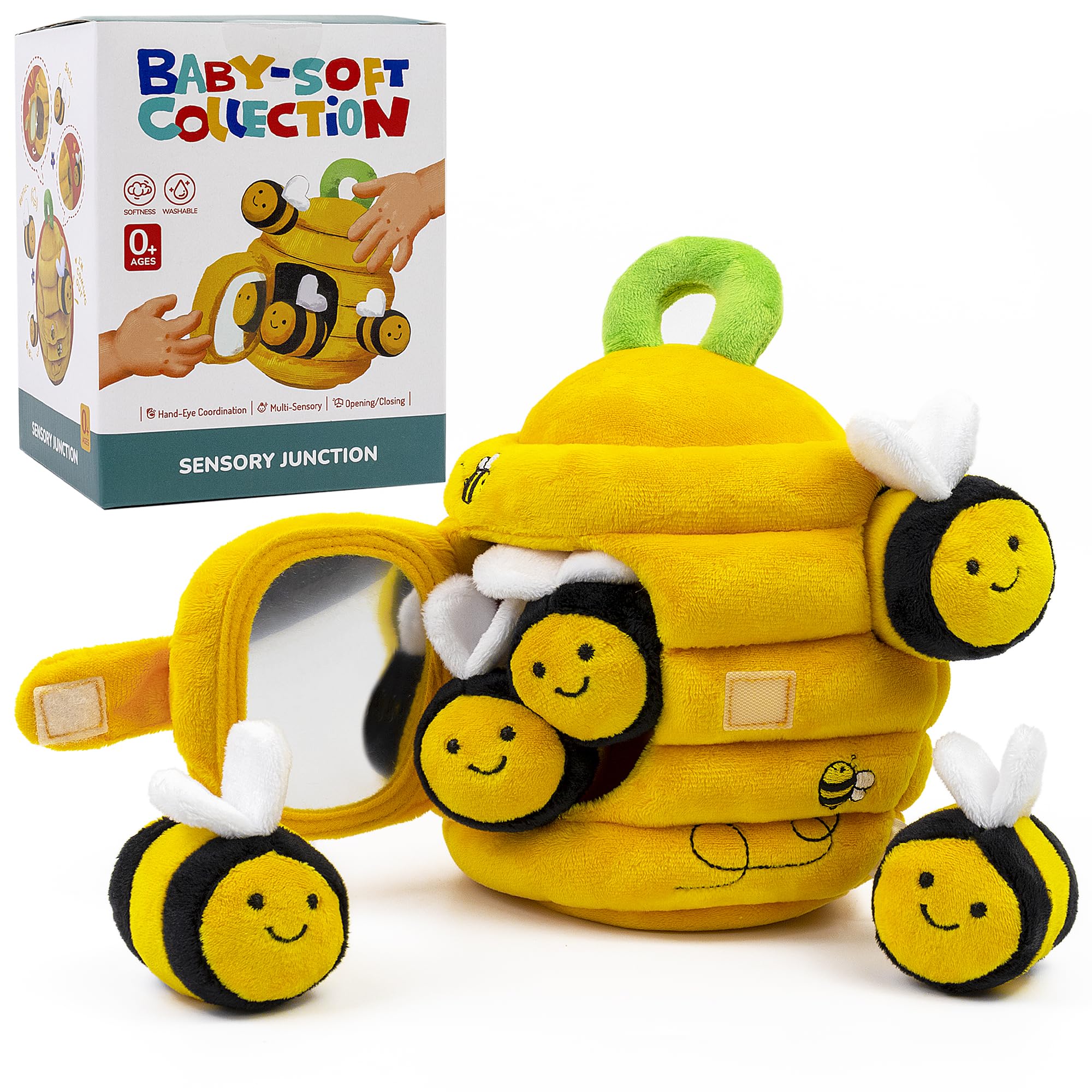 Beehive Rattle My First Summer Sensory Junction Soft Baby Beehive Toy - 5 Sensory Bees ...