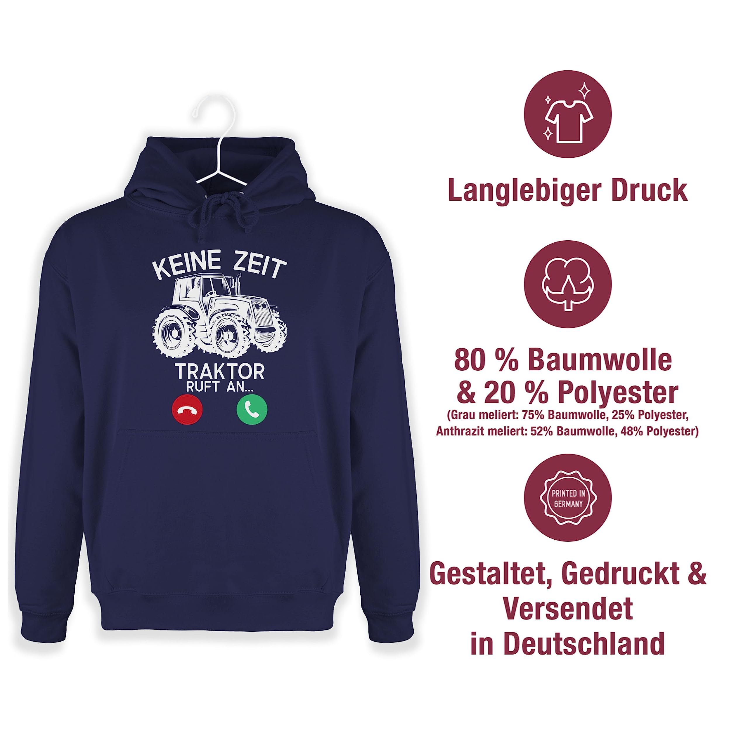 Shirtracer - Hoodie Herren Pullover Männer - Fahrzeuge - Keine Zeit - Traktor Ruft an - weiß