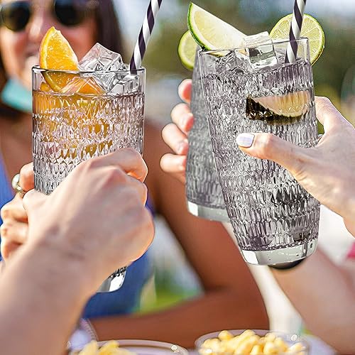 Miniatura 5 de CREATIVELAND Highball - Juego de 6 vasos de bebida románticos de colores gruesos y pesados, gran capacidad, 14.87 onzas, vasos de vidrio para té