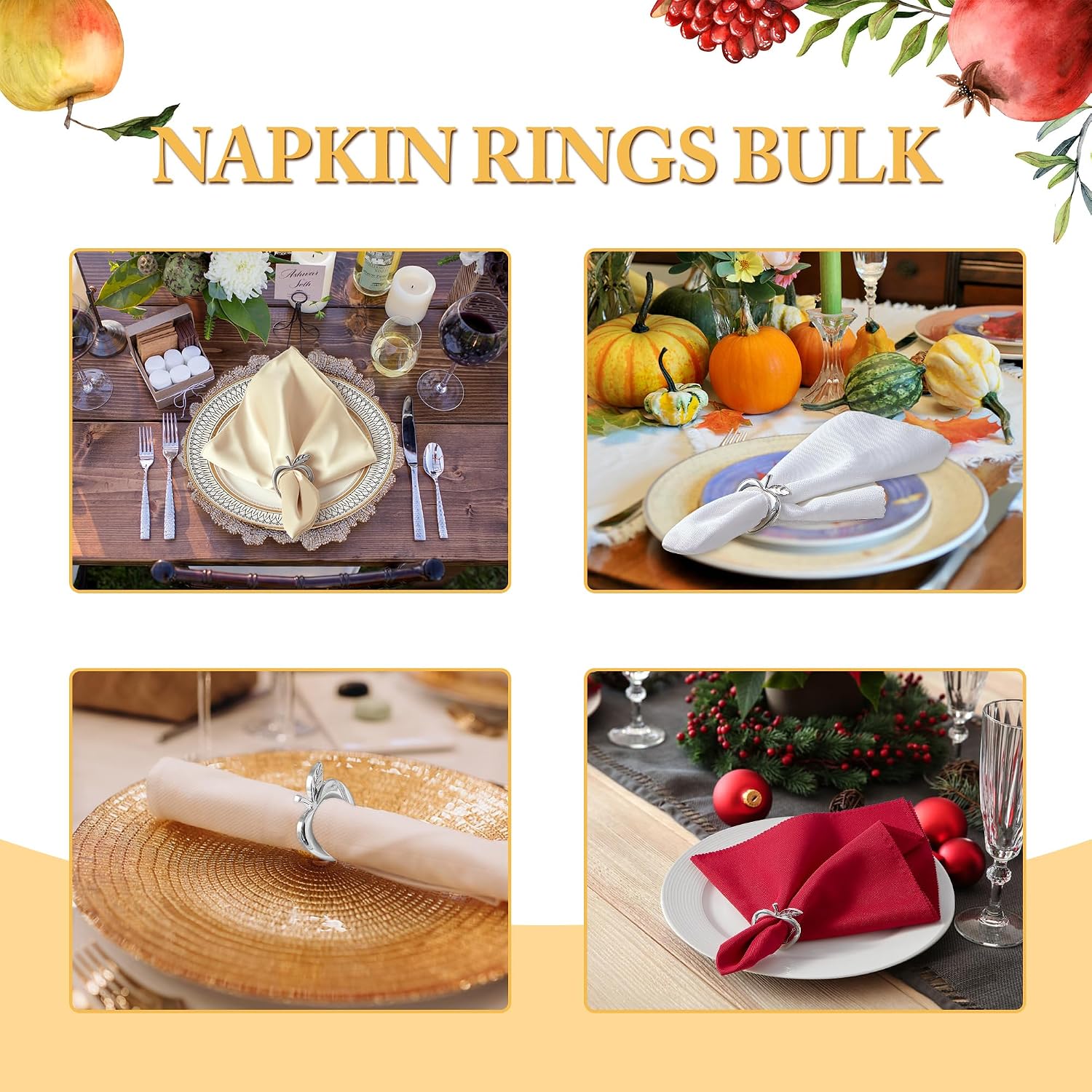 APTWOW Silver Apple Napkin Rings Set of 12, Rosh Hashanah Decorations