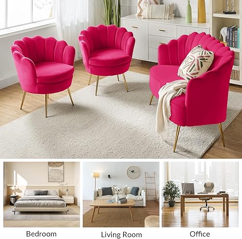 Miniatura 125 de HULALA HOME Moderno sofá biplaza de terciopelo con respaldo en forma de flor, cómodo sofá tapizado de 2 plazas con patas de metal dorado, sofá