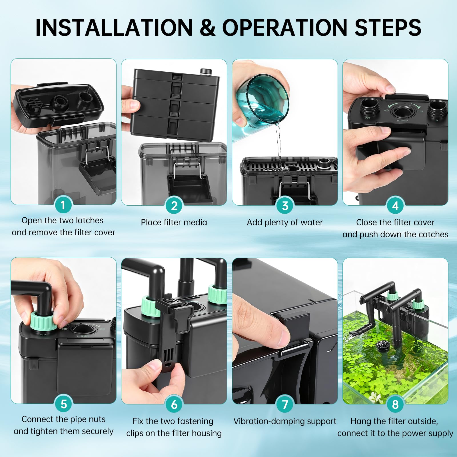 Hang On Filter Aquarium 7W 500L/H Aquariumfilter Leiser Außenfilter