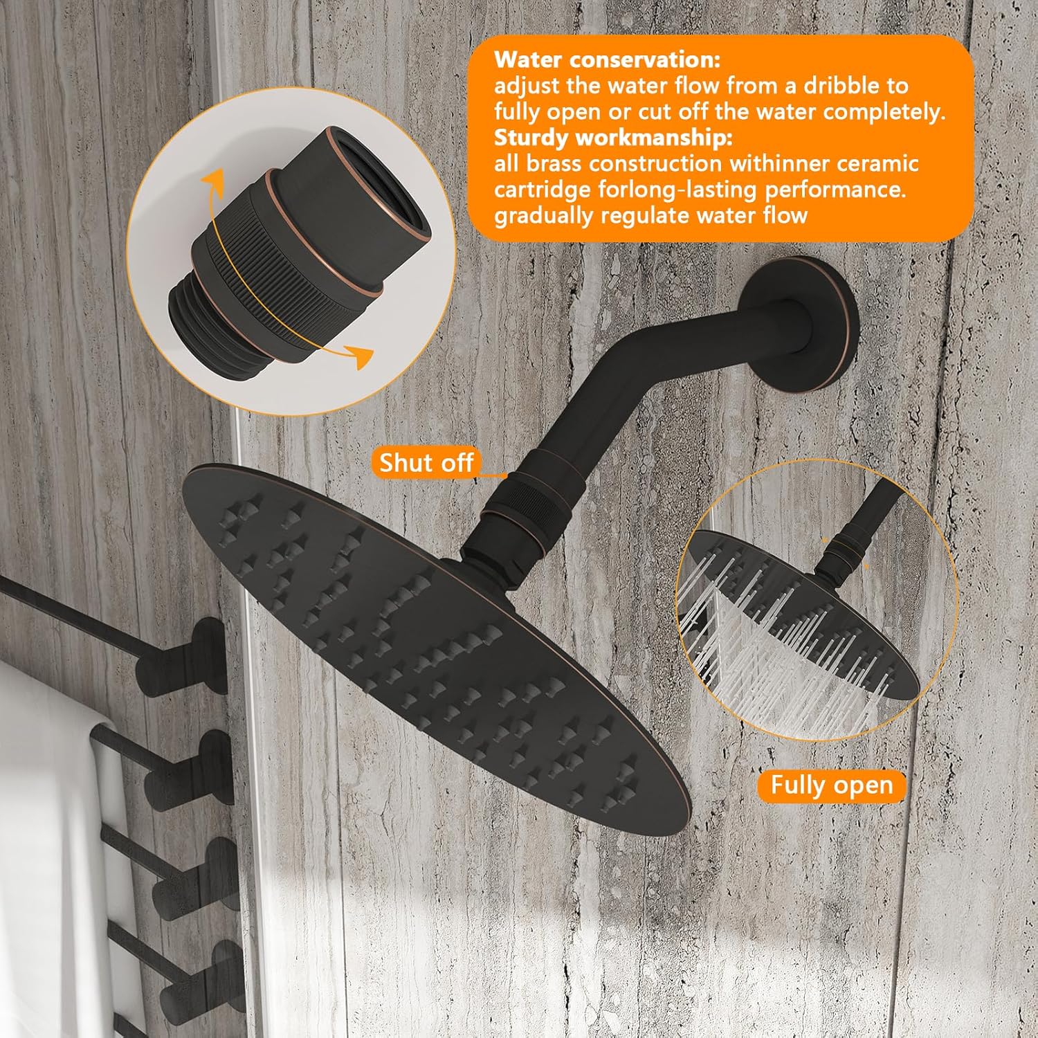Shower Head Shut Off Valve G1/2'' Shower Flow Control Valve Brass Shut Off Valve for Handheld, Shower Arm or Bidet Sprayer(Oil Rubbed Bronze)