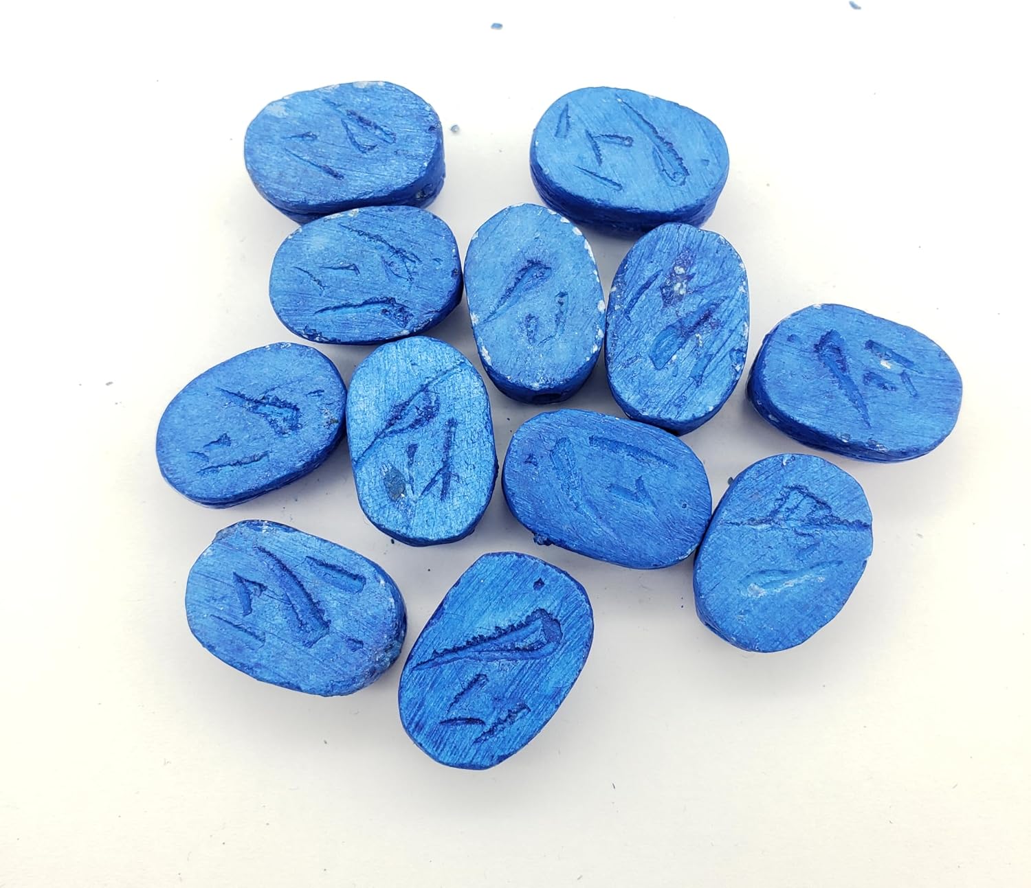 Egyptian Scarab Beads Set of 12 Medium - Vertical Drilled - Dark Blue Hand-Carved Soapstone - Ancient Egypt Hieroglyphs - Made in Egypt image 5