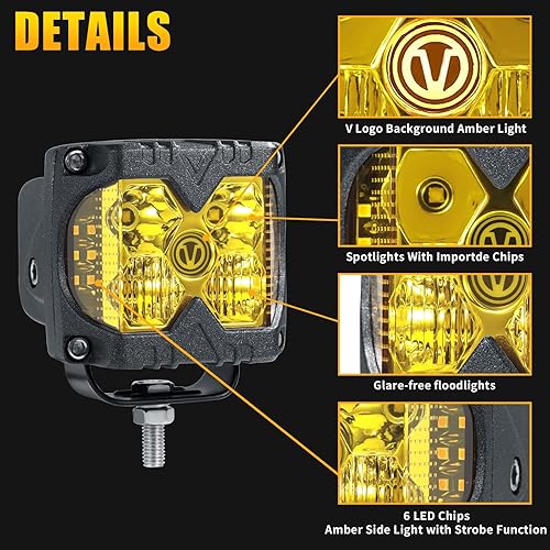 Miniatura 3 de BOYUEAUTOS Luces LED ámbar de 3 pulgadas, 40 W, luces antiniebla, luces antiniebla de conducción de cubo amarillo, IP68 impermeable, luces de