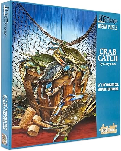Miniatura 3 de Rompecabezas Heritage Crab Catch - Rompecabezas de 550 piezas para adultos por Larry Jones - Tamaño 18 x 24 pulgadas - Crabbing Adventure Seaside