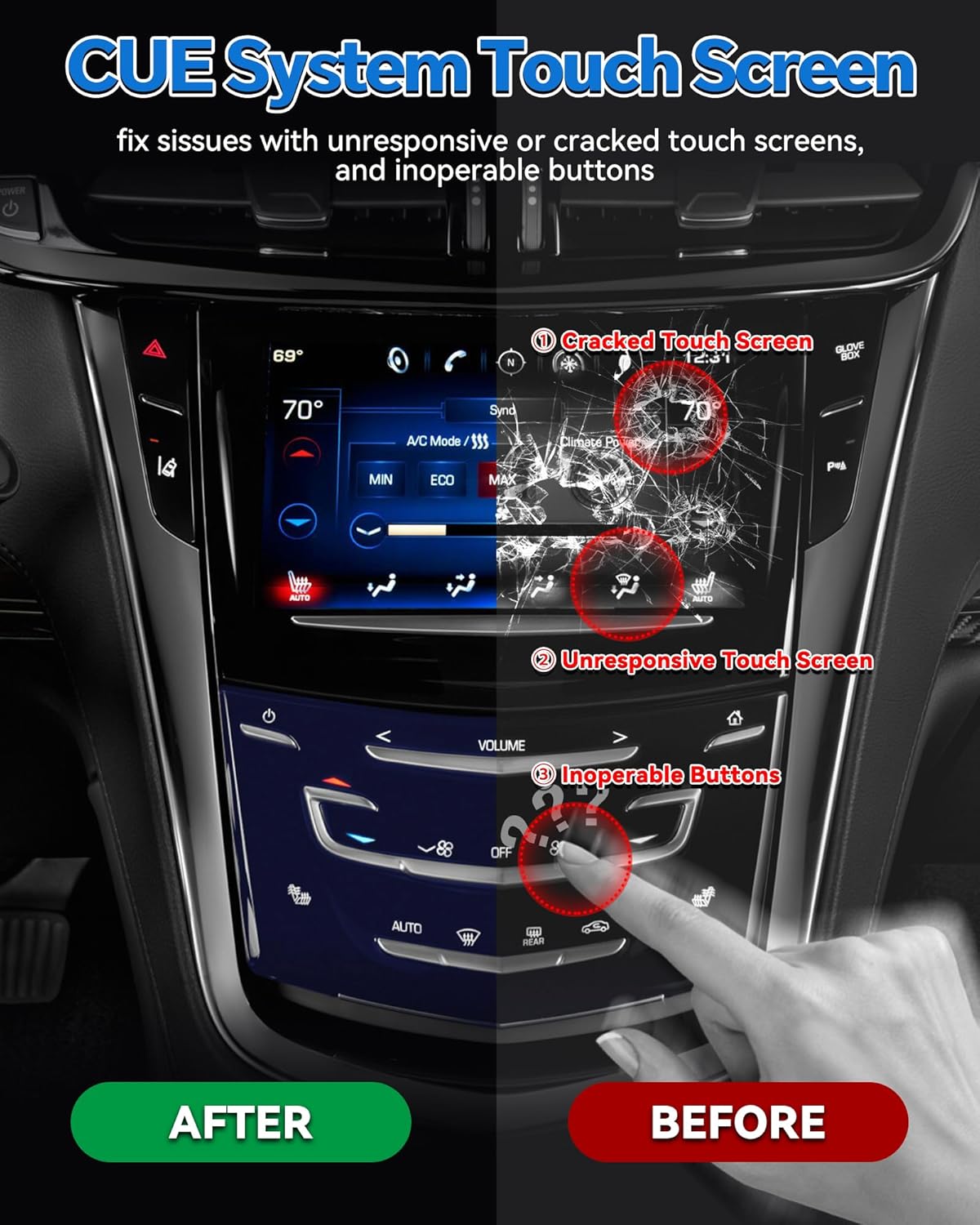 Fit Cadillac CUE System Touch Screen New OEM Replacement Compatible with Cadillac ATS CTS SRX XTS ELR 2013-2020 (Only with 1 Heated Seat Option)