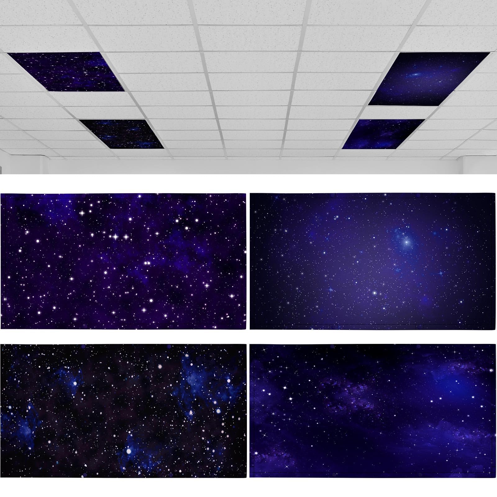 ROCEEI 4 Pcs Fluorescent Light Covers, 4x2 Feet, Starry