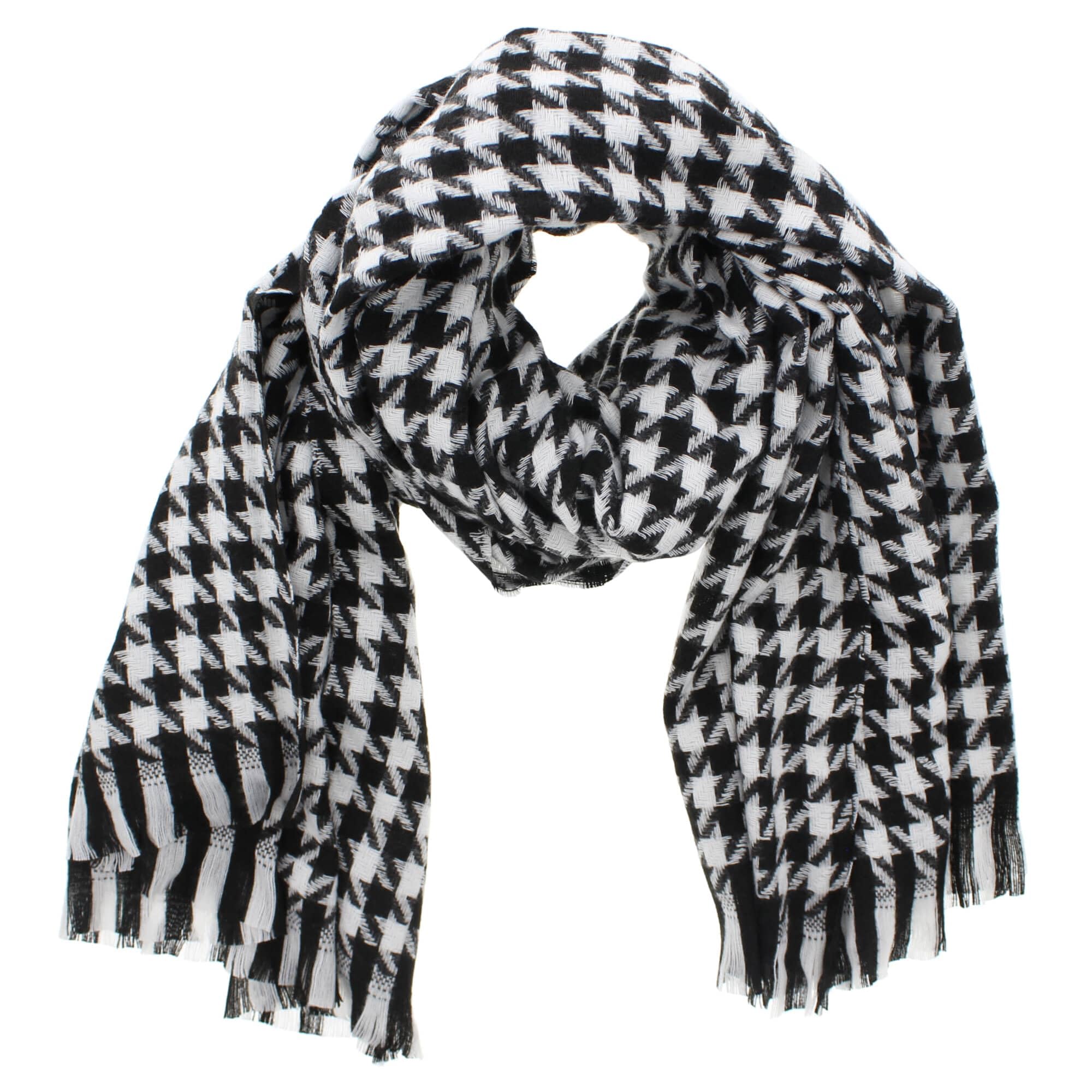 Zac's Alter Ego Soft Warm Thick Houndstooth Print Plaid Chequered Winter Scarf with Tassels