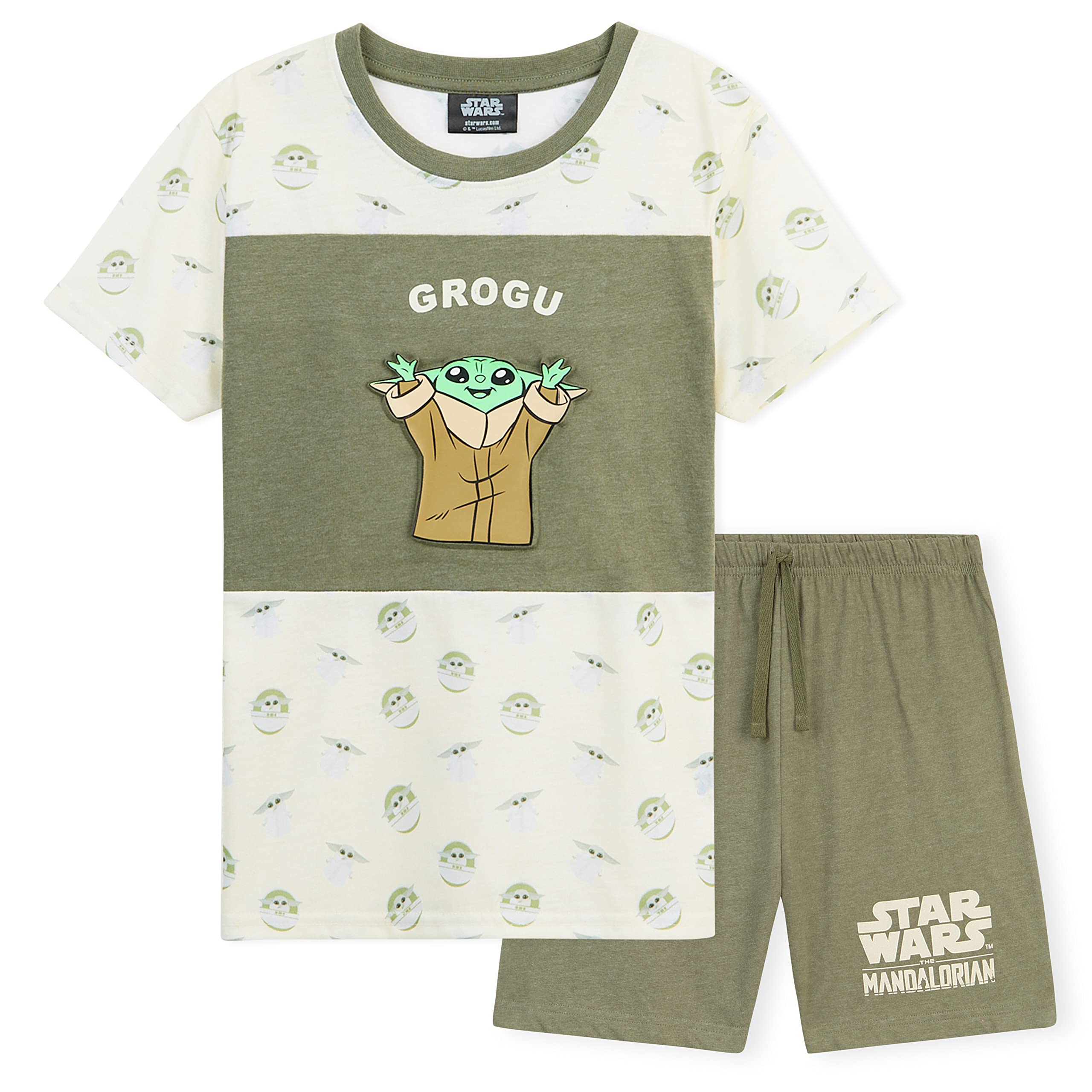 Disney The Mandalorian Pijama Niño Niña Unisex, Conjunto de Pijama Corto para Niños, Pijama Baby Yoda Personaje Grogu 3D, Ropa de Verano para Niños y Adolescentes 4-14 Años